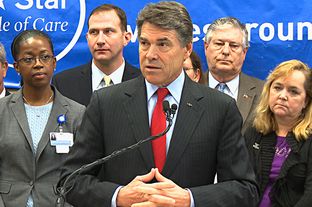 Gov. Rick Perry discussing the Women's Health Program at press conference in Georgetown.