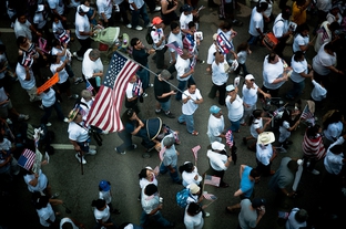 Demonstrators march through the streets of downtown Dallas in 2010 to protest the passage of Arizona's controversial new immigration law.