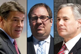 From left to right: Gov. Rick Perry, Republican consultant Eric Bearse, Attorney General Greg Abbott