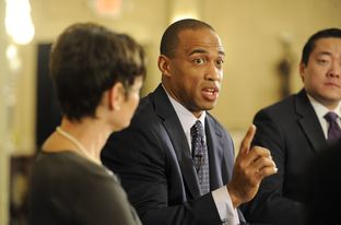 State Rep. Scott Turner, R-Frisco, makes a point at Triblive on March 21, 2013.