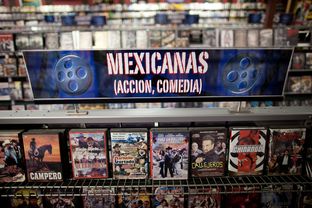 Low-budget movies about narcos, or Mexican drug dealers, are displayed on a shelf in Video Mexico, a video rental store in Austin.