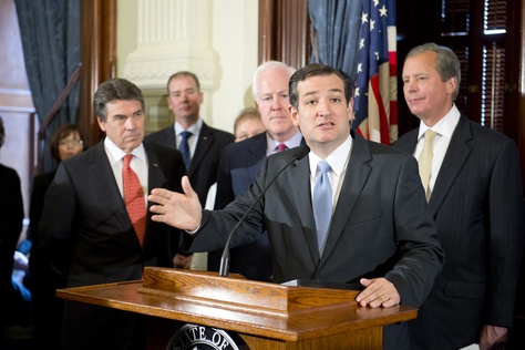 U.S. Sen. Ted Cruz outlines his objections to Medicaid expansion in Texas at a Capitol press conference on April 1, 2013.
