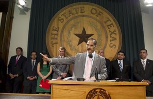 Chairman of the Legislative Study Group Rep. Garnet Coleman, D-Houston, explains the Texas on the Brink report released April 15, 2013 by the Legislative Study Group.