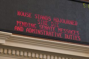 The sign in the House chamber signaling the end of the 83rd regular session at 5:03 PM May 27, 2013.