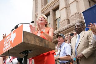 Sen. Wendy Davis addresses the Stand with Texas Women Rally crowd at the State Capitol the first day of the 2nd special session.