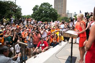 Sen. Wendy Davis addresses the Stand with Texas Women Rally crowd at the state Capitol the first day of the second special session.