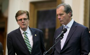 Lt. Gov. David Dewhurst and Sen. Dan Patrick in the Senate chamber as political drama unfolds at the Texas Capitol in the last hour of the 83rd Texas Legislature's first special session.