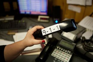 One of two 911 dispatch phones in the Rockdale Police Department in Rockdale, TX.