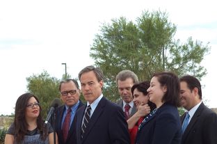 House Speaker Joe Straus, joined by members of El Paso's legislative delegation, promotes Proposition 6 on Oct. 28, 2013, in El Paso.