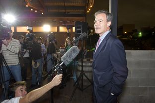 House Speaker Joe Straus at the Rattle Inn in Austin celebrating the passage of Proposition 6 on Nov. 5, 2013.