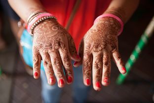 Jaanvi Sabharwal's hands were decorated with henna for an Indian wedding she attended in Sugar Land. She was visiting from Toronto.
