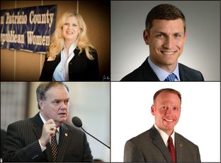 GOP Candidates for the Railroad Commission of Texas. Clockwise, from top left: Becky Berger, Malachi Boyuls, Ryan Sitton and former state Rep. Wayne Christian.
