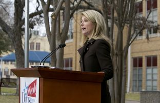 Sen. Wendy Davis D-Ft.Worth, speaks to media at ACC Rio Grande Campus on February 10th, 2014