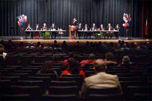 Most of the 12 candidates for CD-36 seated on stage during a Republican candidates forum sponsored by the Hardin County Republic Women in Silsbee, Texas, Monday Feb. 17, 2014.