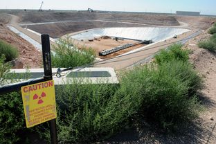 An overhead view in 2012 of Waste Control Specialists' low-level radioactive waste storage facilities near Andrews, Texas.