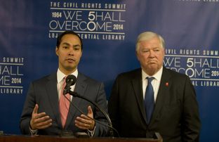 Mayor Julian Castro and former Governor of Mississippi Haley Barbour, speak to media during the Civil Rights Summit on April 8th, 2014