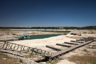Lake Travis, a major water supply reservoir for Austin, is severely depleted due to drought. The State Water Plan calls for dozens more such reservoir projects to be built in the coming decades to meet Texas' future water needs.