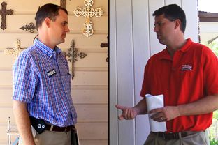 Andrew Murr (left) and Rob Henneke canvass for votes in the Texas House District 53 on May 10, 2014.