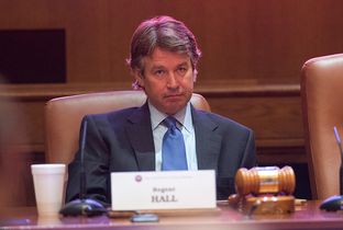Regent Wallace Hall, Jr. at a regular meeting of the University of Texas Board of Regents in Ashbell Smith Hall in Austin.