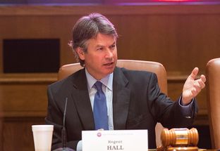 Regent Wallace Hall, Jr. at a regular meeting of the University of Texas Board of Regents in Ashbell Smith Hall in Austin.