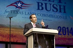 Candidate George P. Bush speaks at the Republican State Convention on June 5, 2014.