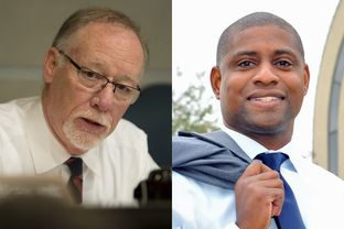 State Rep. Jim Keffer, R-Eastland, and Steve Brown, the Democratic candidate for Texas railroad commissioner.