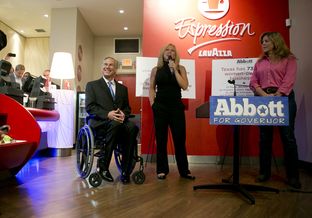 Attorney General Greg Abbott, the GOP nominee for governor, spoke at the Lavazza coffee shop, a few blocks away from where President Obama spoke later in the day on July 10, 2014.
