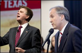 GOP nominees for lieutenant governor and attorney general Dan Patrick (l.) and Ken Paxton.