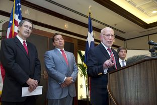 Governor Rick Perry's legal team includes, l to r, David Botsford, Tony Buzbee, Ben Ginsberg and Bobby Birchfield. Not pictured is former Chief Justice Tom Phillips.