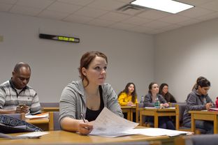 Chelsea Stewart listens to a lecture in the College of Health Professions at Texas State University. The Texas Higher Education Coordinating Board recently reclassified the school as an Emerging Research University.