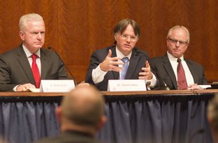 Dr. Lakey questions witness during the Texas Task Force on Infectious Disease Preparedness and Response at the Texas Capitol on October 23rd, 2014
