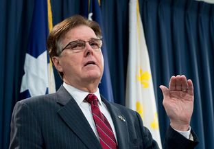 Dan Patrick, then the lieutenant governor-elect, is shown speaking to reporters at the Texas Capitol on Jan. 8, 2015.