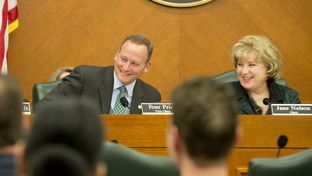 State Rep. Four Price, R-Amarillo and Sen Jane Nelson, R-Flower Mound, at the final Sunset Advisory Commission meeting on Jan. 14, 2015.