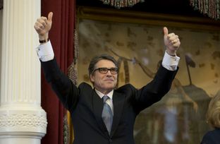 Gov. Rick Perry on the House dais in his final speech to the Texas Legislature as governor on Jan. 15. The state's longest-serving governor went on launch a second presidential bid but exited the race in September.