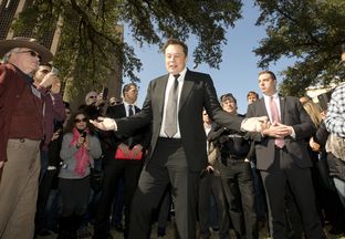 Tesla Motors CEO Elon Musk spoke to crowd outside the Texas Capitol on Jan. 15, 2015.