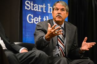 State Sen. Larry Taylor, R-Friendswood, speaks during the "House vs. Senate" panel at The Texas Tribune's "On the Road: A Symposium Previewing the 84th Legislature" event on Dec. 5, 2014. Taylor is the chairman of the Senate Education Committee.