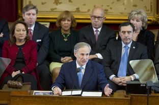 Gov. Greg Abbott announces five emergency items for Texas legislators to consider during his State of the State speech on Feb. 17, 2015.