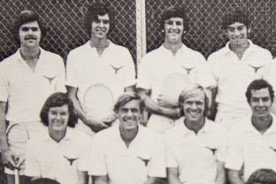 Jeb Bush, back left, on the University of Texas varsity tennis team as a junior in 1973. The team photo appeared in the 1973 Cactus Yearbook.