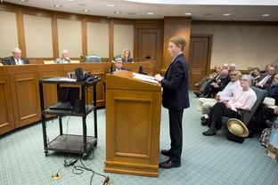 Student Jacob Hale testifies for Rep. Donna Howard's bill changing the name of Confederate Heroes Day during a committee hearing April 14, 2015.