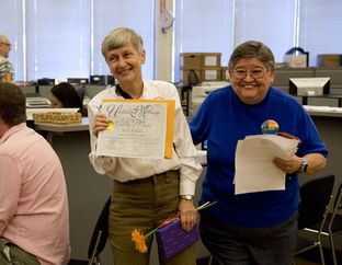 Jacque Roberts, left, and Carmelita Cabello, the second couple to receive a marriage license in Travis County on June 26, 2015, leave the clerk's office. They had been together 31 years.