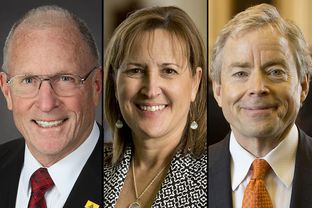 The three senators who sent the fewest bills to Gov. Greg Abbott's desk this session: Bob Hall, R-Edgwood (left), Konni Burton, R-Colleyville (middle) and Don Huffines, R-Dallas (right).