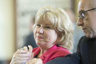 Happy Sen. Jane Nelson, R-Flower Mound, watches passage of SB 1 budget bill on a 30-1 vote April 14, 2015. Lone no vote was Sen. Sylvia Garcia, D-Houston.