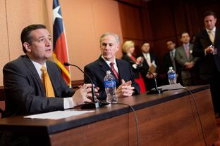 Sen. Ted Cruz, R-Texas and Gov. Greg Abbott speak at a press conference in the Capitol about Cruz’s State Refugee Security Act, in Washington, D.C. on Dec. 8, 2015.