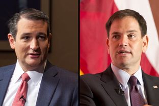 U.S. Senators and GOP presidential hopefuls Ted Cruz, left, and Marco Rubio.