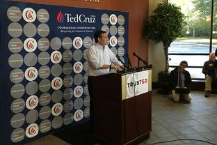 Republican presidential candidate Ted Cruz speaks with reporters before a rally Saturday in Daphne, Alabama. The Texas senator visited the town as part of a weeklong tour of nine mostly southern states. (Photo by Patrick Svitek)