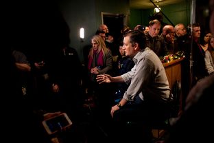Sen. Ted Cruz does an interview with Fox News' Sean Hannity before a campaign stop at Prime Time Restaurant in Guthrie Center, Iowa on Monday, January 4, 2016.