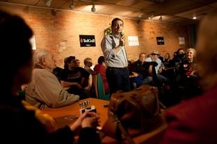 Sen. Ted Cruz speaks to a crowd gathered at Prime Time Restaurant in Guthrie Center, Iowa on Monday, January 4, 2016. (Photo by Rebecca F. Miller)
