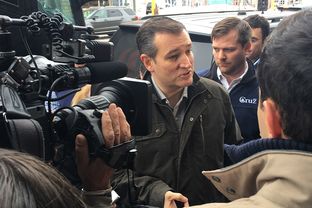 Presidential contender Ted Cruz talks to the press in Rock Rapids, Iowa on Jan. 6, 2016.