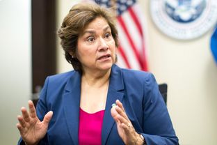 Sarah R. Saldaña, director of U.S. Immigration and Customs Enforcement, at ICE headquarters in Washington, D.C., December 9, 2015.