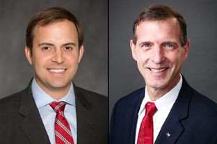 Republicans Lance Gooden, left, and incumbent Stuart Spitzer, right, run in the 2016 election for Texas House District 4.